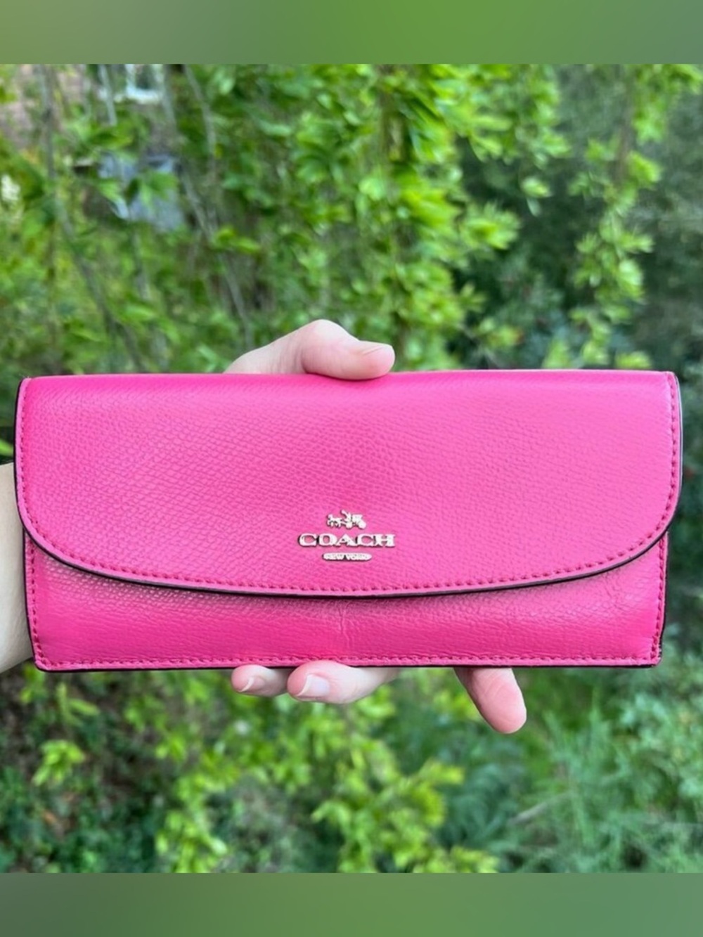COACH VINTAGE Slim Envelope Wallet Pink Crossgrain Leather Signature Interior